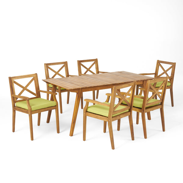 gdf studio Brinkley Outdoor 7-Piece Acacia Wood Dining Set with Cushions