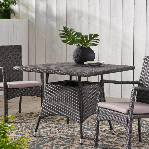 Gdf Studio Bristle Contemporary Outdoor Square Gray Wicker Dining Table