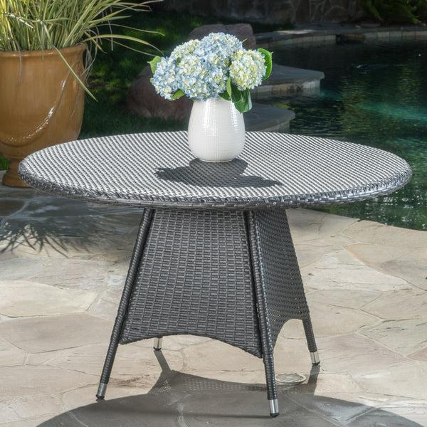 Gdf Studio Bristle Outdoor Grey Wicker Round Dining Table