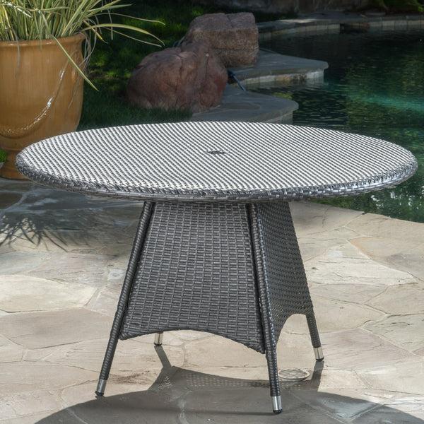Gdf Studio Bristle Outdoor Grey Wicker Round Dining Table