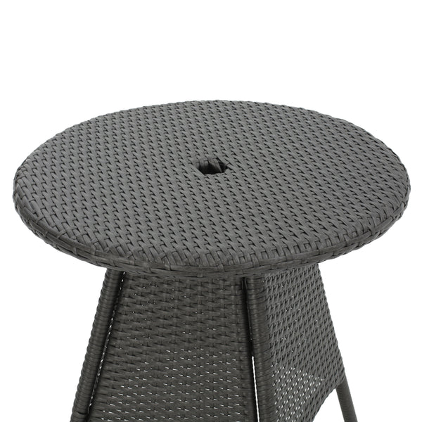Gdf Studio Bristle Outdoor Round Gray Wicker Bistro Table With Umbrella Hole