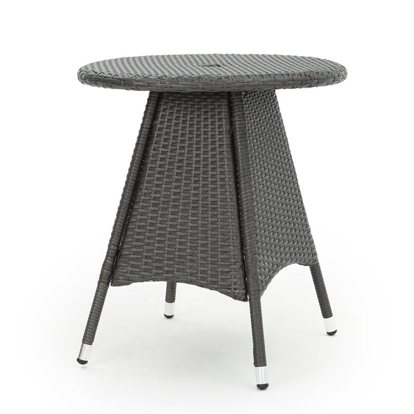 gdf studio Bristle Outdoor Round Gray Wicker Bistro Table with Umbrella Hole