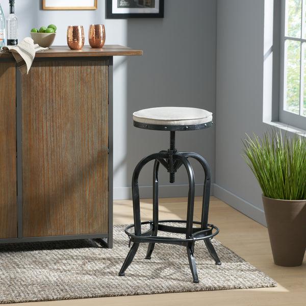 Gdf Studio Brixton Industrial Design Adjustable Swivel Iron Bar Stool In Beige Linen