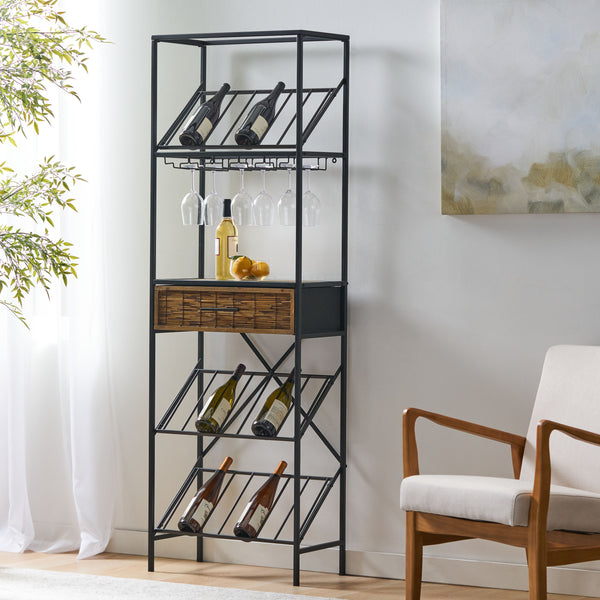 Gdf Studio Broadwater Boho Industrial 21 Bottle Floor Wine Rack With Storage Natural And Black