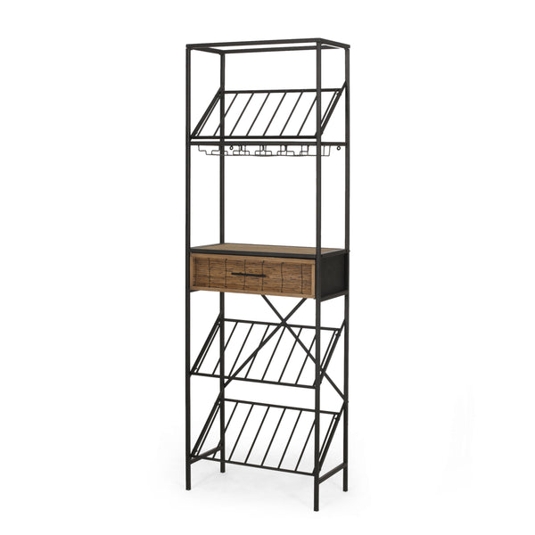 gdf studio Broadwater Boho Industrial 21 Bottle Floor Wine Rack with Storage Natural and Black
