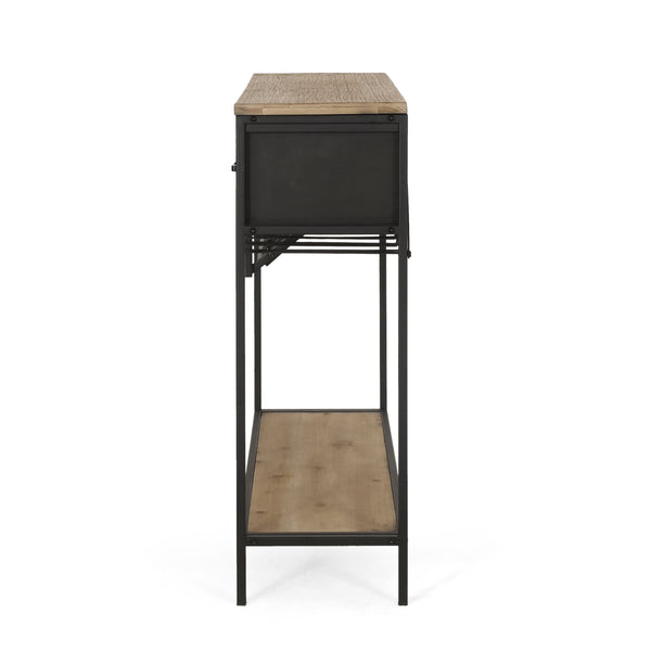 Gdf Studio Broadwater Boho Industrial 8 Bottle Wine Rack Console Table With Storage Natural And Black