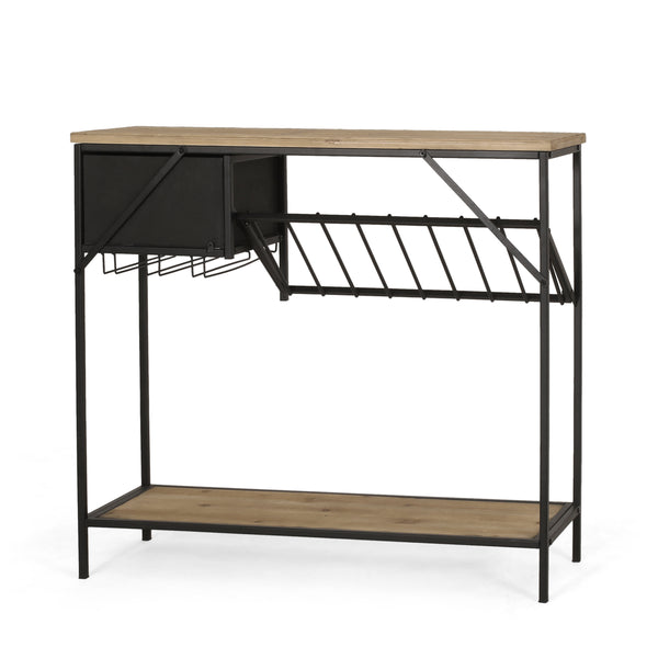 Gdf Studio Broadwater Boho Industrial 8 Bottle Wine Rack Console Table With Storage Natural And Black