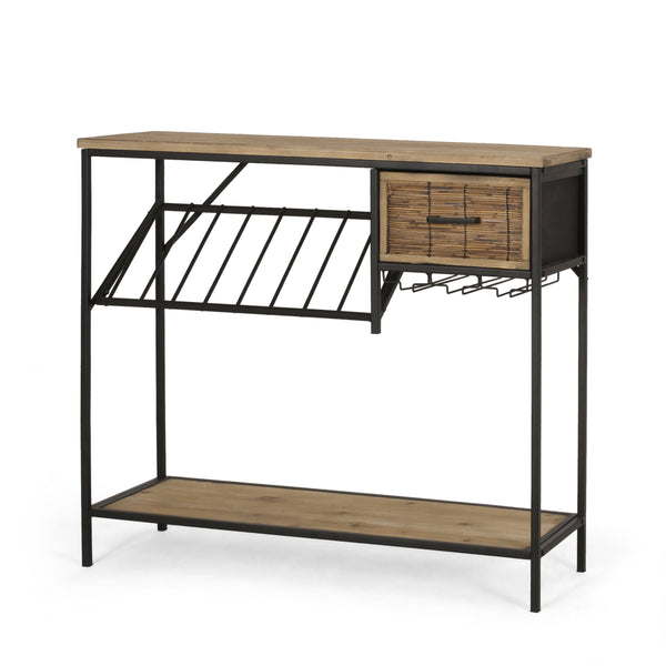 gdf studio Broadwater Boho Industrial 8 Bottle Wine Rack Console Table with Storage Natural and Black