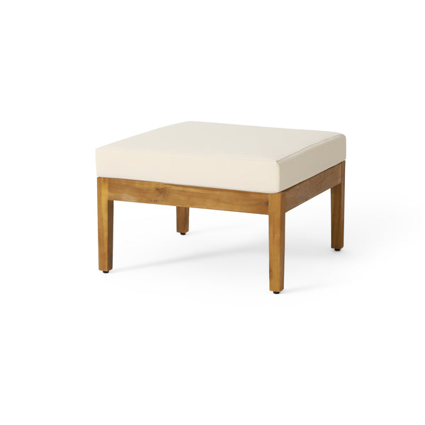 Gdf Studio Brooklyn Outdoor Acacia Wood 3 Seater Sofa Chat Set With Ottoman Teak And Beige