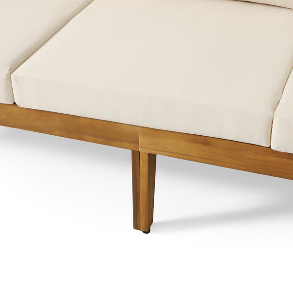 Gdf Studio Brooklyn Outdoor Acacia Wood 3 Seater Sofa With Cushions Teak And Beige