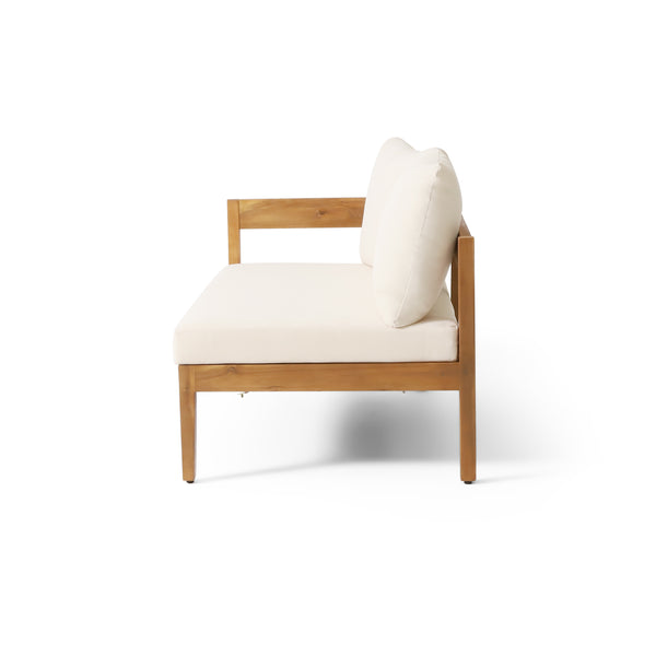 Gdf Studio Brooklyn Outdoor Acacia Wood 5 Seater Sectional Sofa Chat Set With Cushions Teak And Beige