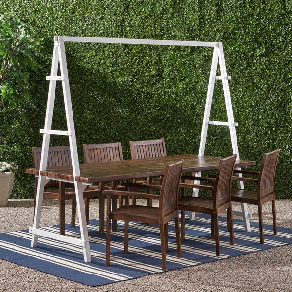 Gdf Studio Brora Outdoor 6 Seater Acacia Wood And Iron Planter Dining Set