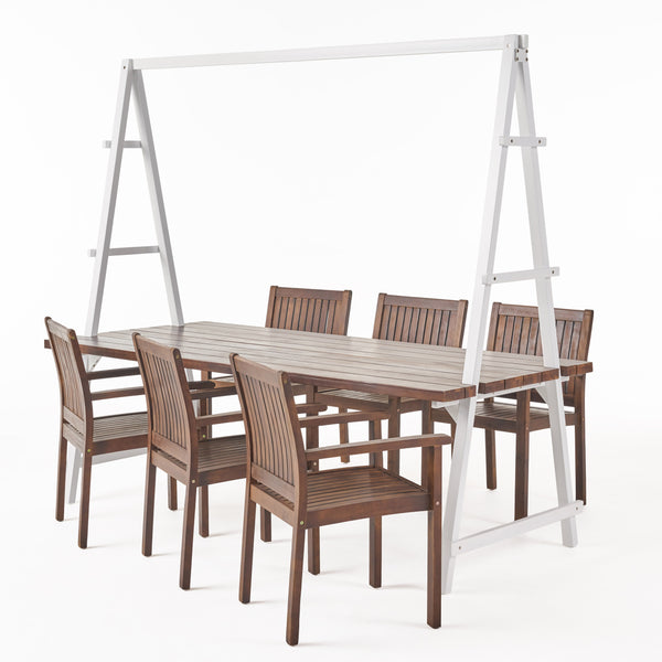 gdf studio Brora Outdoor 6 Seater Acacia Wood and Iron Planter Dining Set