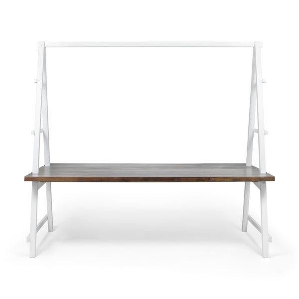 Gdf Studio Brora Outdoor Acacia Wood 88.5" Dining Table With Iron Plant Hanger