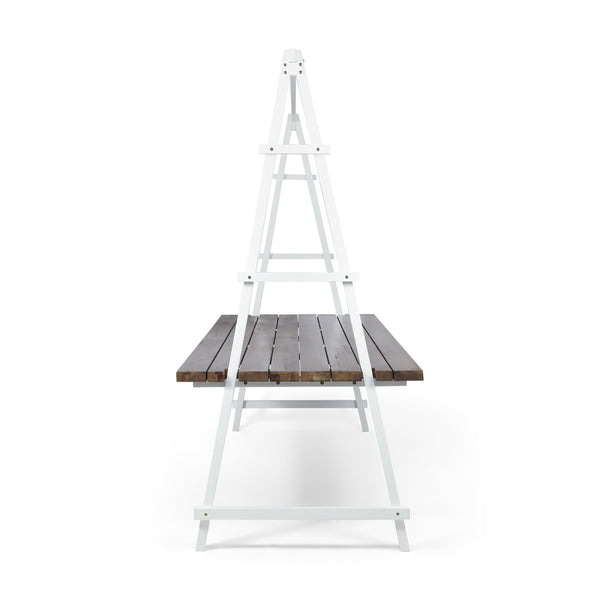 Gdf Studio Brora Outdoor Acacia Wood 88.5" Dining Table With Iron Plant Hanger