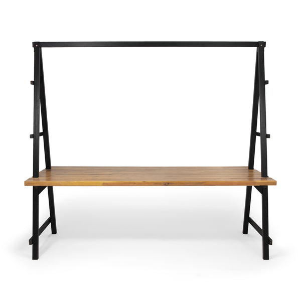 gdf studio Brora Outdoor Acacia Wood 88.5" Dining Table with Iron Plant Hanger