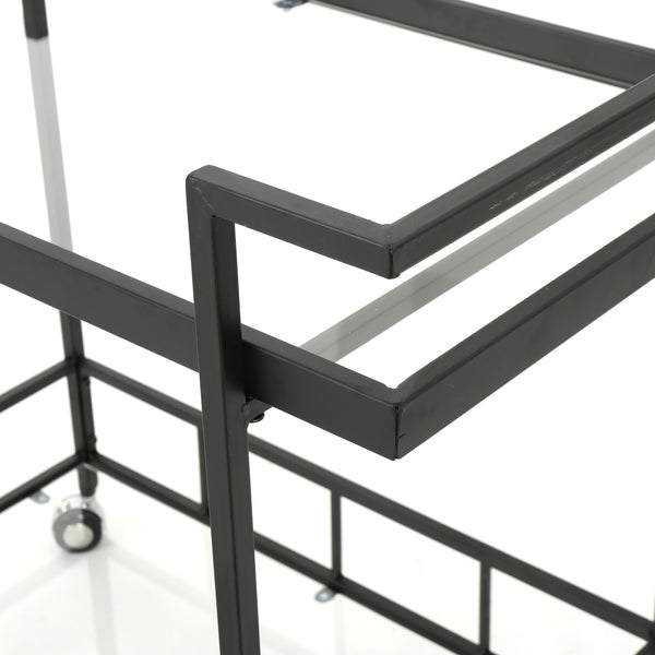 Gdf Studio Brose Indoor Industrial Black Iron Bar Cart With Tempered Glass Shelves