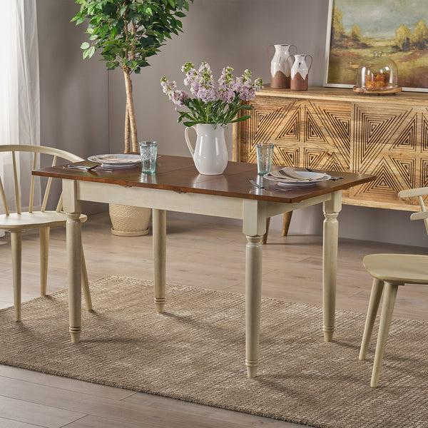 Gdf Studio Broughton Rustic Wood Dining Table With Extendable Leaf Dark Oak And Antique White