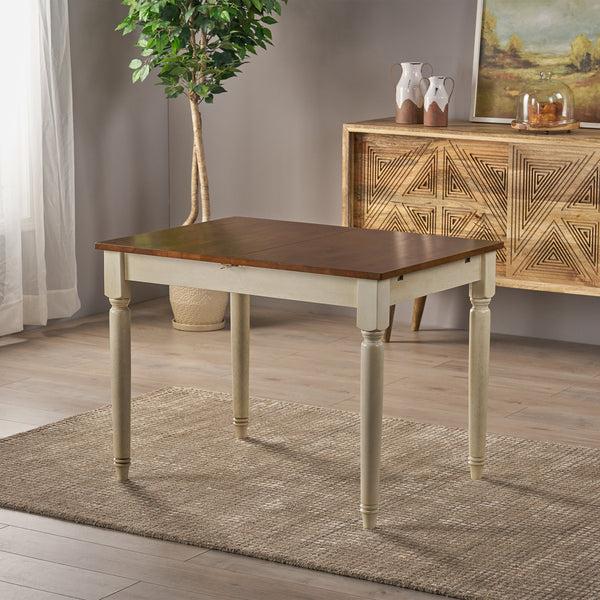 Gdf Studio Broughton Rustic Wood Dining Table With Extendable Leaf Dark Oak And Antique White