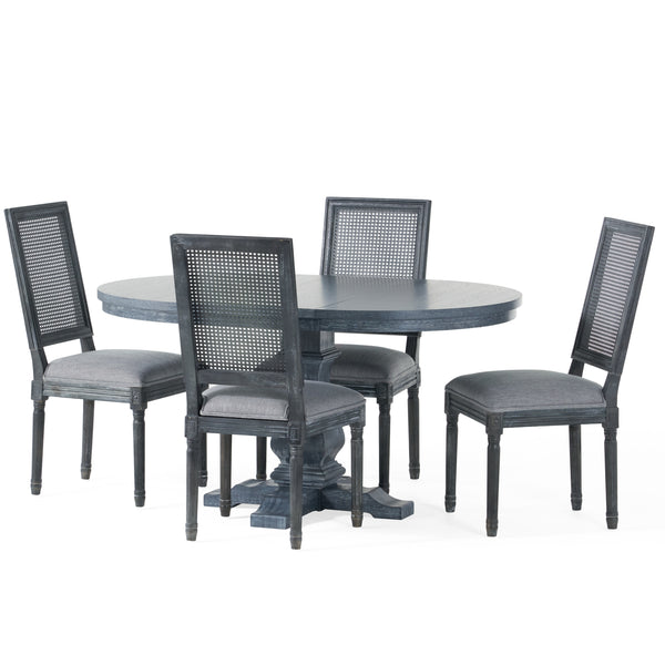Gdf Studio Brownell French Country Wood And Cane 5-Piece Expandable Oval Dining Set