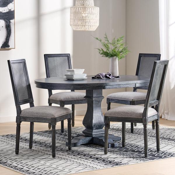 gdf studio Brownell French Country Wood and Cane 5-Piece Expandable Oval Dining Set