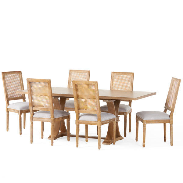 Gdf Studio Brownell French Country Wood And Cane 7-Piece Expandable Dining Set