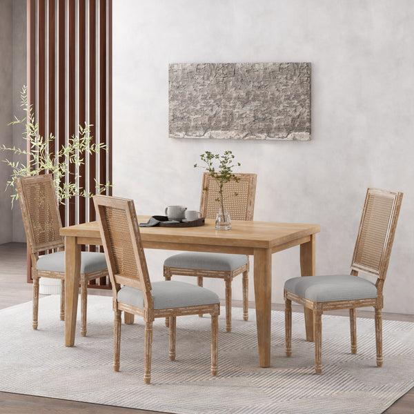 Gdf Studio Brownell French Country Wood And Cane Upholstered Dining Chair Set Of 4