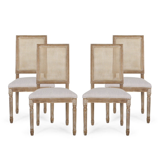 gdf studio Brownell French Country Wood and Cane Upholstered Dining Chair Set of 4