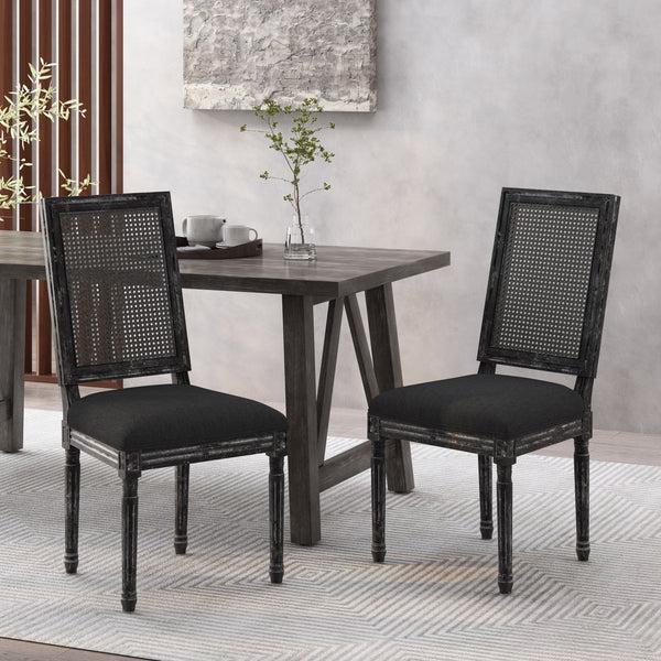 Gdf Studio Brownell French Country Wood And Cane Upholstered Dining Chair Set Of 2