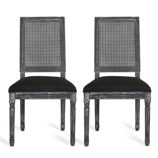 gdf studio Brownell French Country Wood and Cane Upholstered Dining Chair Set of 2