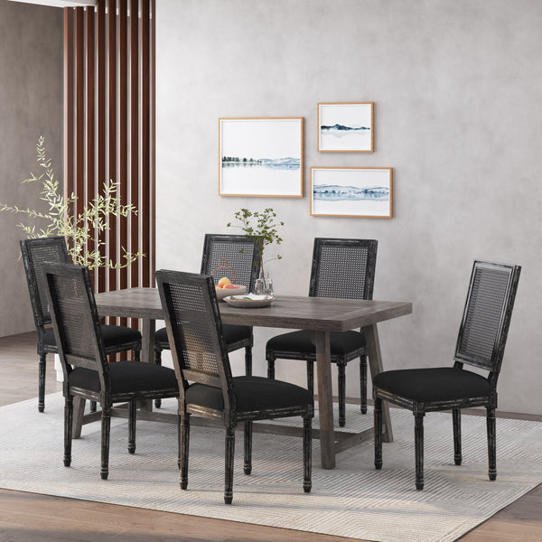 gdf studio Brownell French Country Wood and Cane Upholstered Dining Chair (Set of 6)