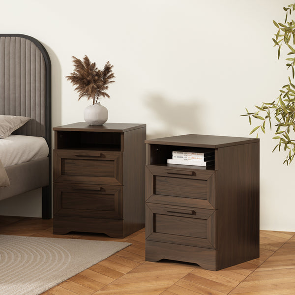 Gdf Studio Broxon Rustic 2 Drawer Nightstands Set Of 2