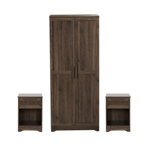 Gdf Studio Broxon Rustic 3 Piece Wardrobe And 1 Drawer Nightstand Bedroom Set