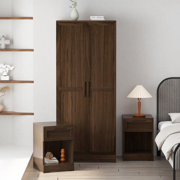 gdf studio Broxon Rustic 3 Piece Wardrobe and 1 Drawer Nightstand Bedroom Set