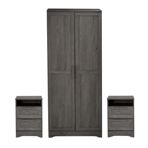Gdf Studio Broxon Rustic 3 Piece Wardrobe And 2 Drawer Nightstand Bedroom Set