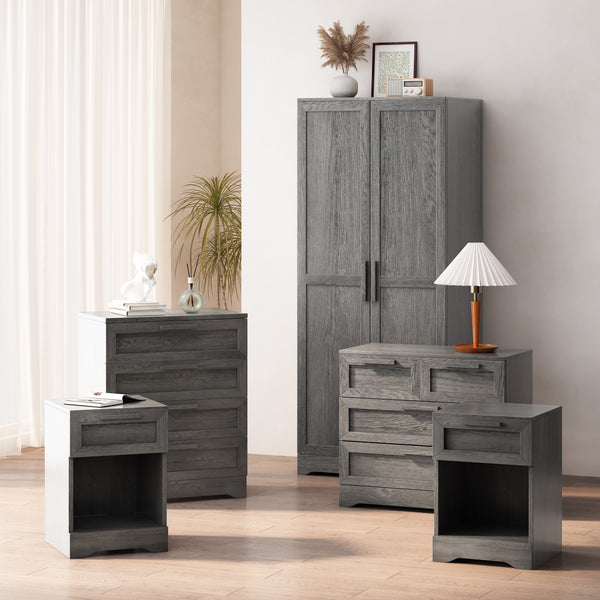 gdf studio Broxon Rustic 5 Piece 1 Drawer Nightstand Bedroom Set