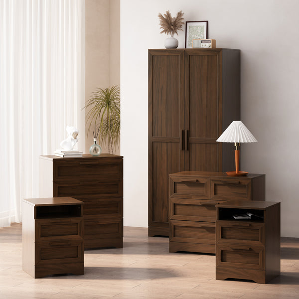 gdf studio Broxon Rustic 5 Piece 2 Drawer Nightstand Bedroom Set