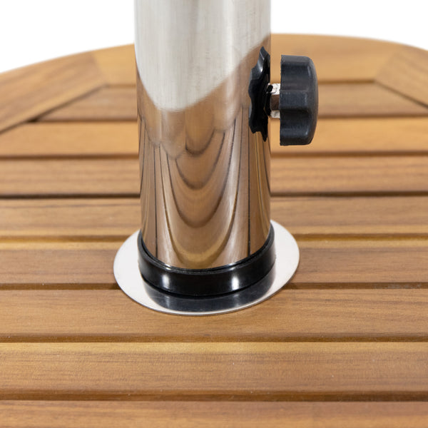 Gdf Studio Bucy Outdoor 33lb Acacia Wood Circular Umbrella Base With Stainless Steel Tube Teak