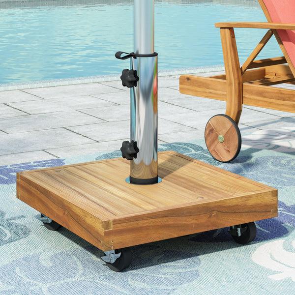 Gdf Studio Bucy Outdoor 44lb Acacia Wood Square Umbrella Base With Stainless Steel Tube Teak