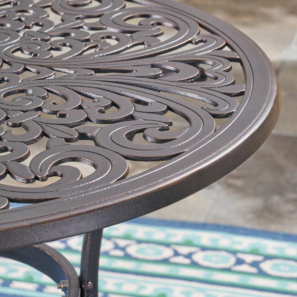 Gdf Studio Buda Outdoor Cast Aluminum Dining Table Shiny Copper