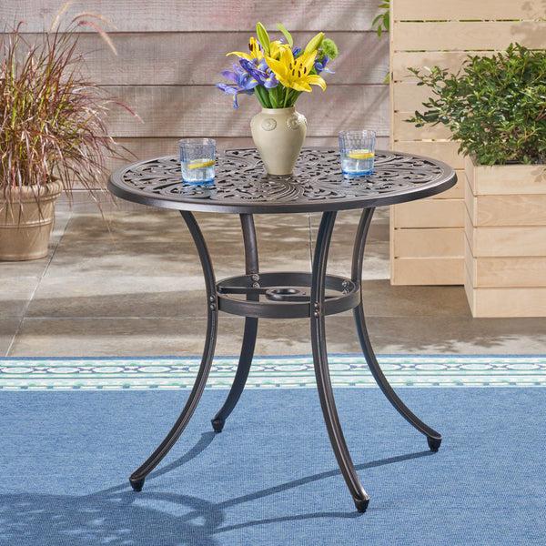 Gdf Studio Buda Outdoor Cast Aluminum Dining Table Shiny Copper