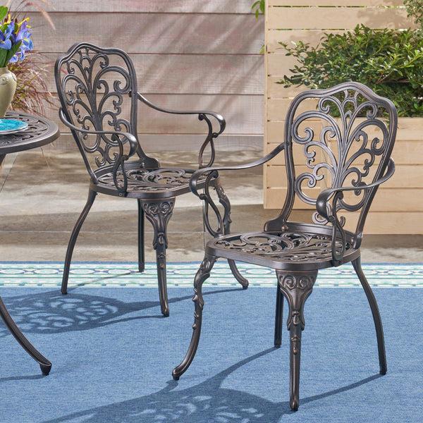 Gdf Studio Buddy Outdoor Cast Aluminum Dining Chair (Set Of 2) Shiny Copper