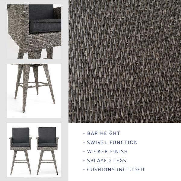 Gdf Studio Budva 30-Inch Outdoor Gray Wicker Barstool (set Of 2)