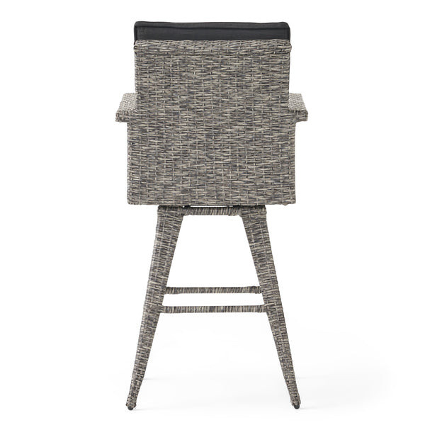 Gdf Studio Budva 30-Inch Outdoor Gray Wicker Barstool (set Of 2)