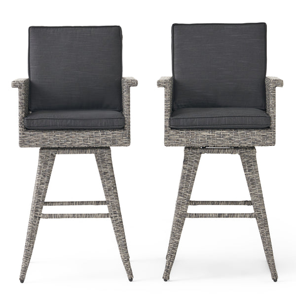 gdf studio Budva 30-Inch Outdoor Gray Wicker Barstool (set of 2)