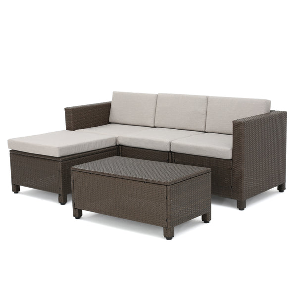 gdf studio Budva Outdoor L-shape Brown Wicker Sofa w/ Ceramic Gray Cushions