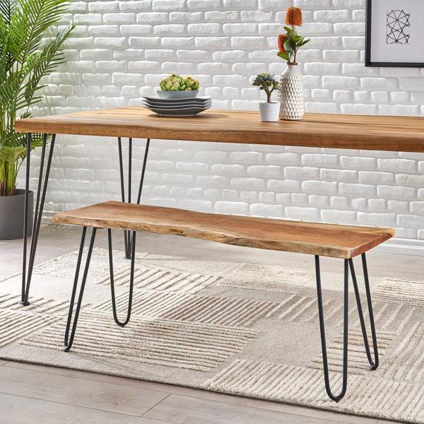 Gdf Studio Bullard Modern Industrial Handmade Acacia Wood Dining Bench With Hairpin Legs Natural And Black