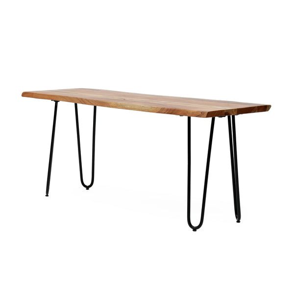 gdf studio Bullard Modern Industrial Handmade Acacia Wood Dining Bench with Hairpin Legs Natural and Black