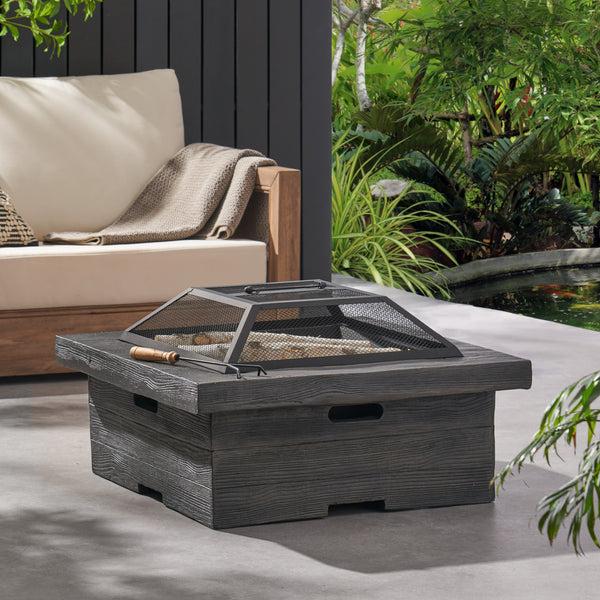Gdf Studio Bunce Outdoor Lightweight Concrete Wood Burning Square Fire Pit Gray