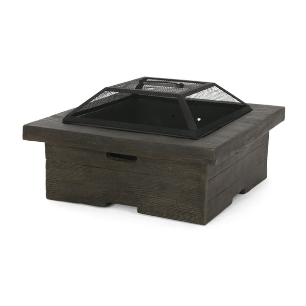 gdf studio Bunce Outdoor Lightweight Concrete Wood Burning Square Fire Pit Gray